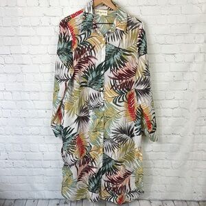 WISHING WAVES Tropical Palm Leaves Button Down Sheer Shirt Dress size large